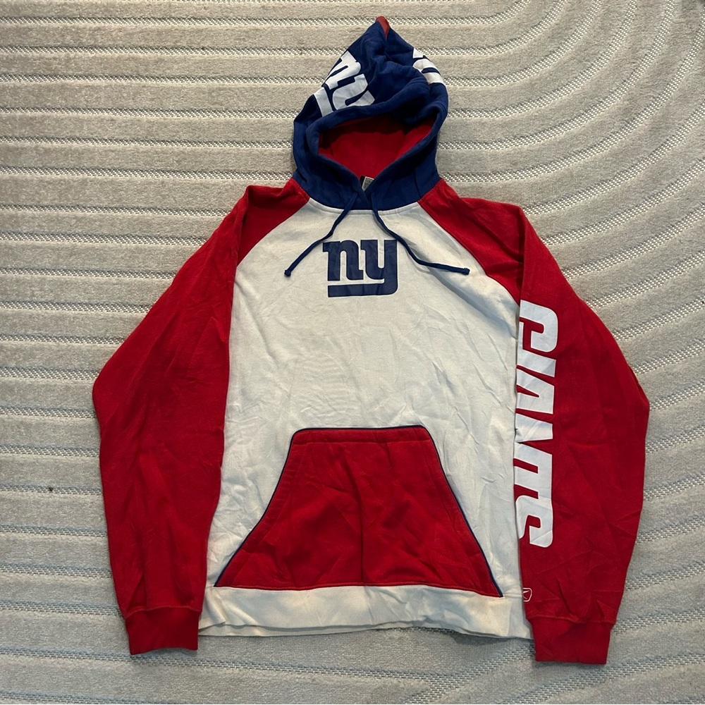 Vintage Reebok NFL New York Giants Football Colorblock Hoodie Sweatshirt - L